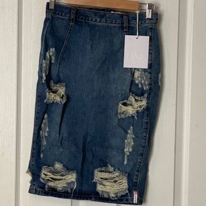 ONE TEASPOON - distressed midi skirt denim